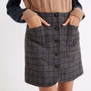 Wool Button-Front Mini Skirt in Windowpane